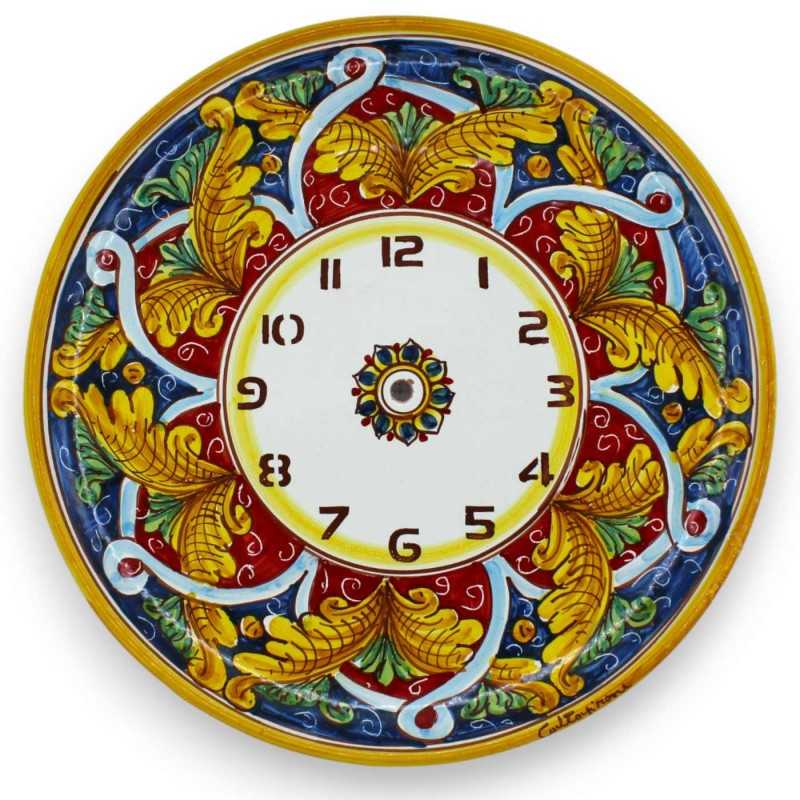 Orologio in ceramica Caltagirone - Ø 30 cm ca. Completo di Ingranaggio, decoro barocco e geometrico - 