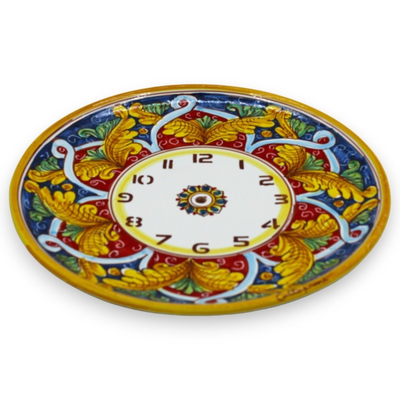 Orologio in ceramica Caltagirone - Ø 30 cm ca. Completo di Ingranaggio, decoro barocco e geometrico - 