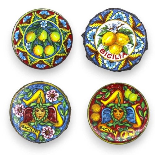 Aimant en pierre de lave et céramique sicilienne - h 6 cm x 0,4 mm (1pc) Avec deux options de décoration et couleur aléa