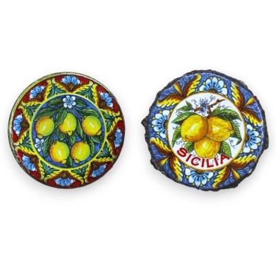 Magneetmagneet in lavasteen en Siciliaans keramiek - h 6 cm x 0,4 mm (1st) Met twee decoratiemogelijkheden en willekeuri
