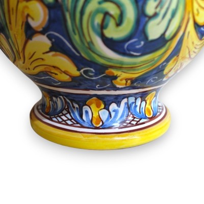 Lume barocco in ceramica Caltagirone - h 55 cm ca. decoro Barocco fondo blu - 