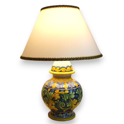 Lume barocco in ceramica Caltagirone - h 55 cm ca. decoro Barocco fondo blu - 
