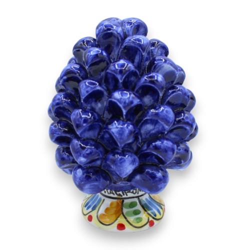Pigna siciliana Caltagirone, H 12 cm ca. (1pz) Blu Cobalto a pennellate, gambo decorato casualmente -  2