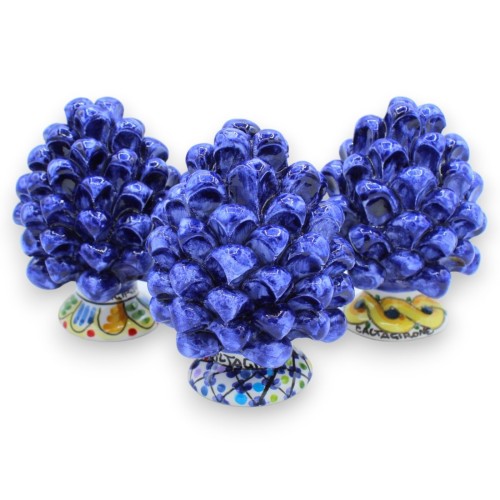 Caltagirone pinha siciliana, h 12 cm aprox. (1pc) pinceladas de azul cobalto, haste decorada aleatoriamente - 