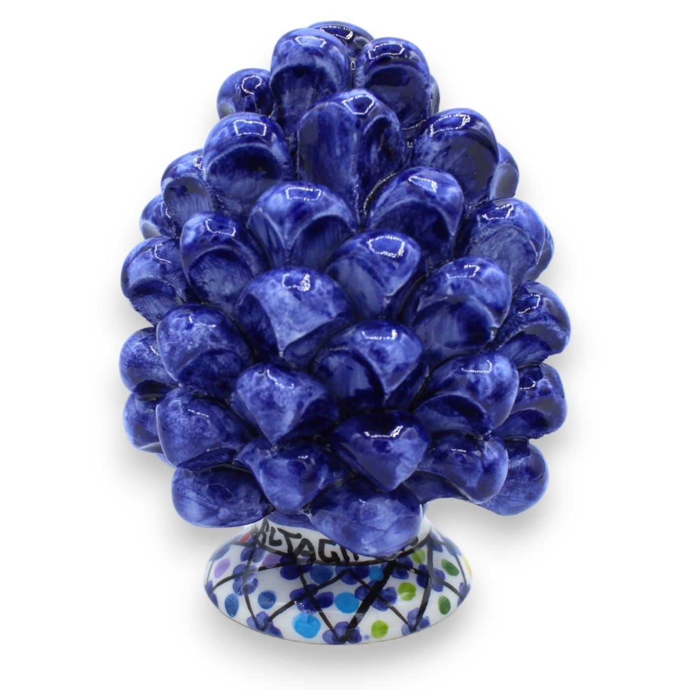 Pomme De Pin En Céramique De Caltagirone - Hauteur 15 Cm, Bleu Cobalt, Fabriquée Main En Sicile