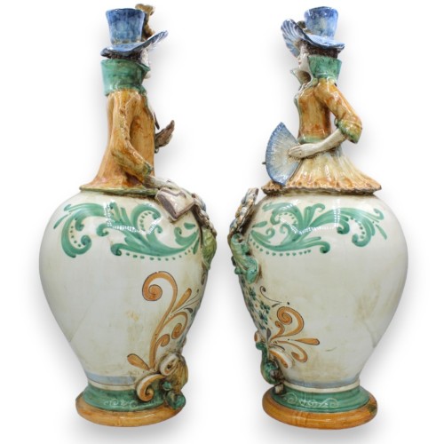 Paire de lampes "Signorotti" du XVIIIème siècle en céramique de Caltagirone, h 50 cm environ. décoration baroque et appl 2
