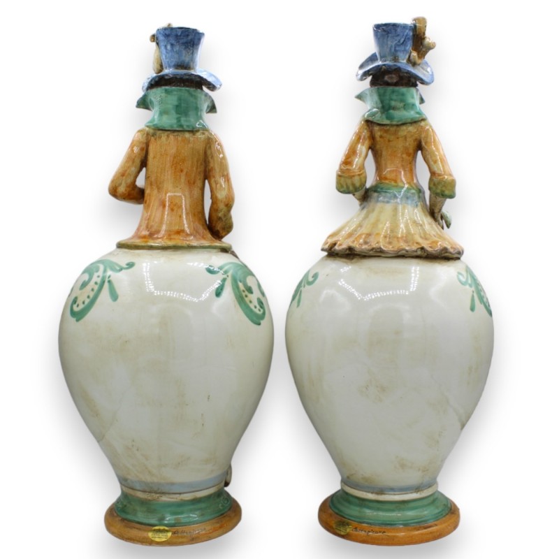 Paire de lampes "Signorotti" du XVIIIème siècle en céramique de Caltagirone, h 50 cm environ. décoration baroque et appl