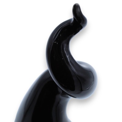 Corno portafortuna verticale in ceramica siciliana, Nero su base Nera, con 4 opzioni dimensione (1Unità) - 