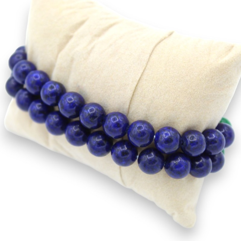 Bracelet avec double brin de Lapis et agate verte, environ 18 cm. carrelage en pierre de lave et majolique bordeaux - 