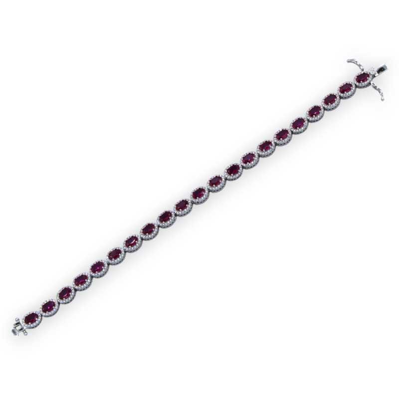 925 Silver bracelet studded with white and fuchsia zircons - L 20 cm approx. -