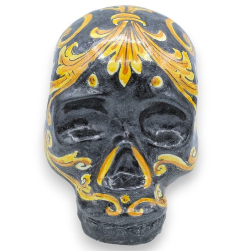 Zwarte schedel in Caltagirone-keramiek - h 15 x 19 cm ca. Sierlijke barokke decoratie - 