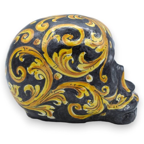 Calavera negra en cerámica Caltagirone - h 15 x 19 cm aprox. Decoración barroca recargada -  2