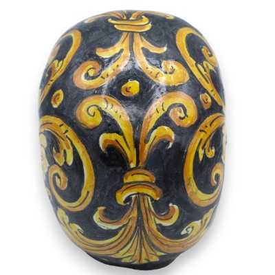 Black skull in Caltagirone ceramic - h 15 x 19 cm approx. Ornate Baroque decoration - 