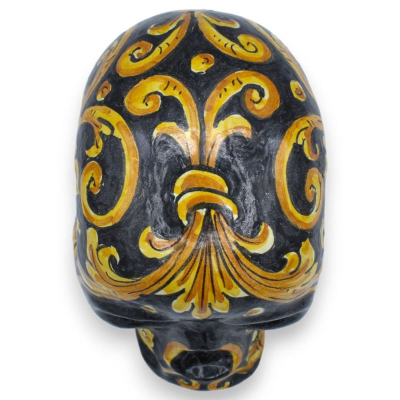 Black skull in Caltagirone ceramic - h 15 x 19 cm approx. Ornate Baroque decoration - 