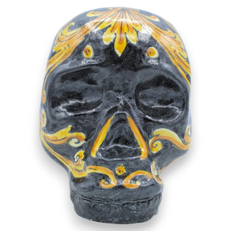 Calavera negra en cerámica Caltagirone - h 15 x 19 cm aprox. Decoración barroca recargada - 