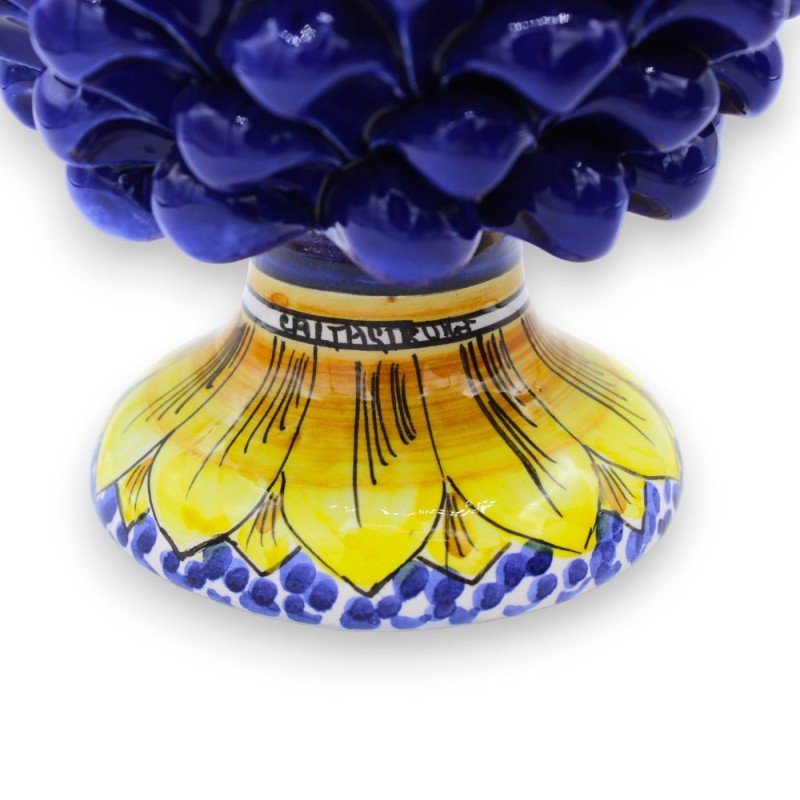 Pinha siciliana de cerâmica Caltagirone - h 20/22 cm aprox. (1 unidade) Azul Cobalto com haste de decoração aleatória - 