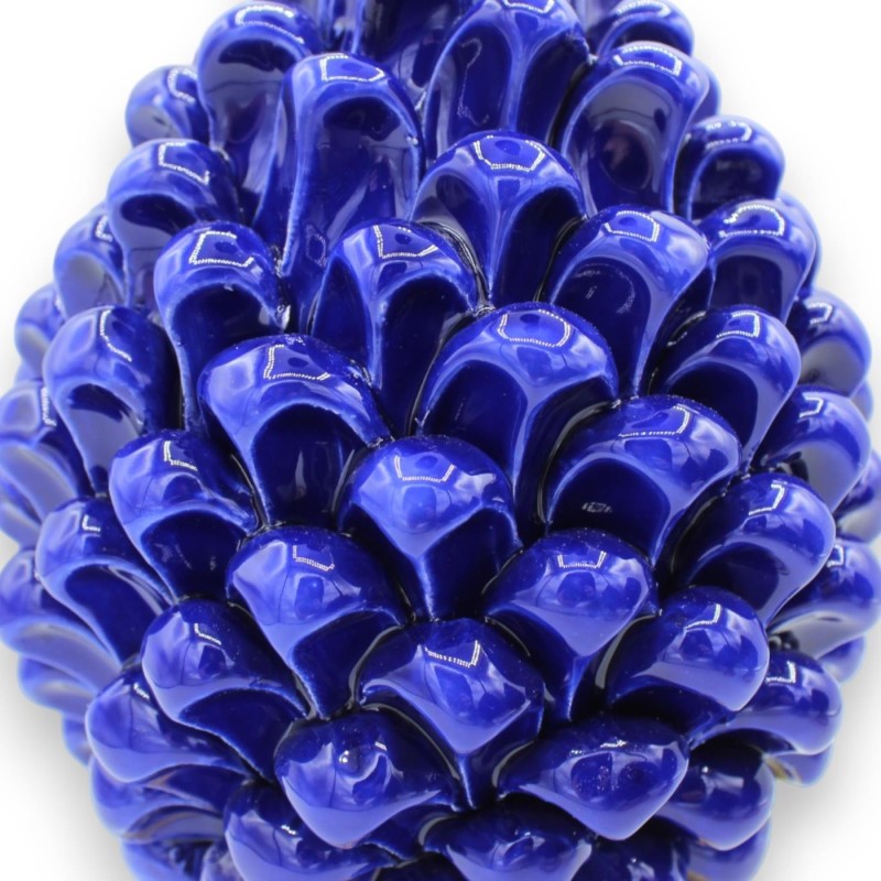 Pinha siciliana de cerâmica Caltagirone - h 20/22 cm aprox. (1 unidade) Azul Cobalto com haste de decoração aleatória - 