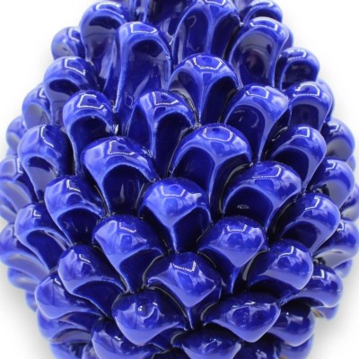 Pinha siciliana de cerâmica Caltagirone - h 20/22 cm aprox. (1 unidade) Azul Cobalto com haste de decoração aleatória - 