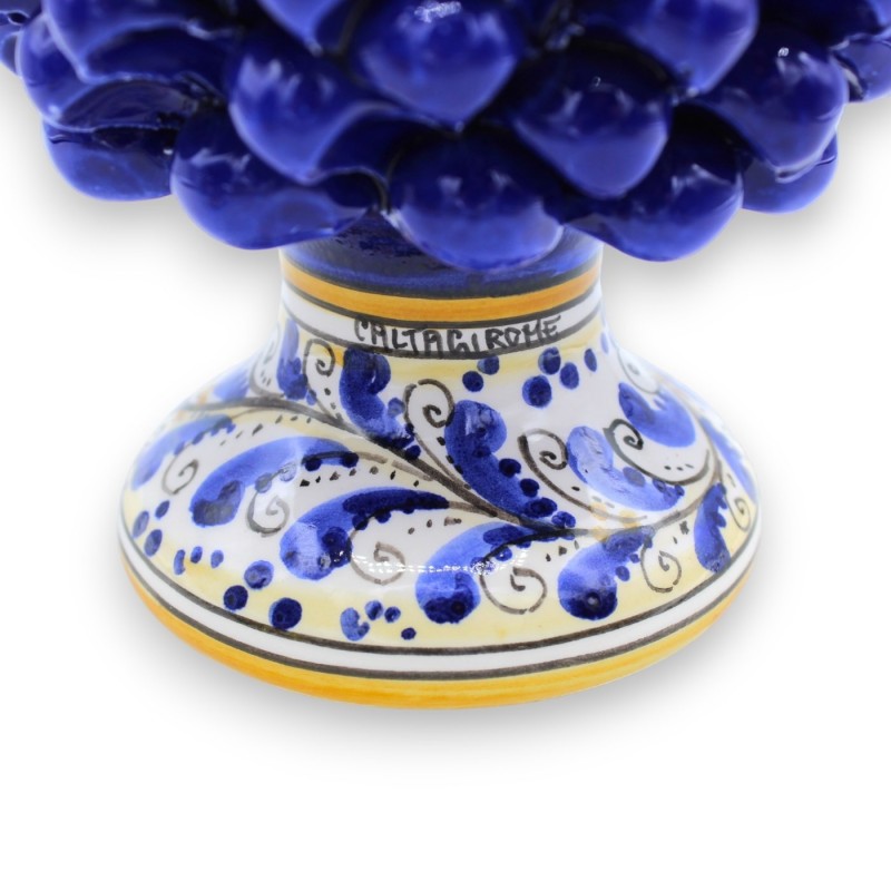 Piña de pino siciliano de cerámica Caltagirone - h 20 / 22 cm aprox. (1 pieza) Azul cobalto con tallo de decoración alea
