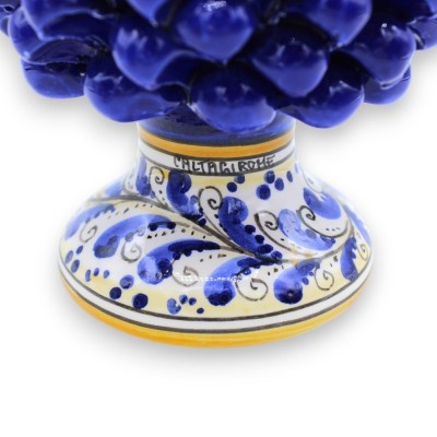 Pinha siciliana de cerâmica Caltagirone - h 20/22 cm aprox. (1 unidade) Azul Cobalto com haste de decoração aleatória - 