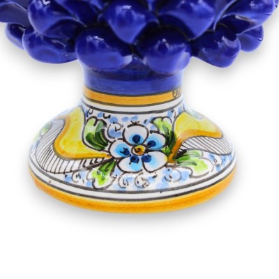 Piña de pino siciliano de cerámica Caltagirone - h 20 / 22 cm aprox. (1 pieza) Azul cobalto con tallo de decoración alea