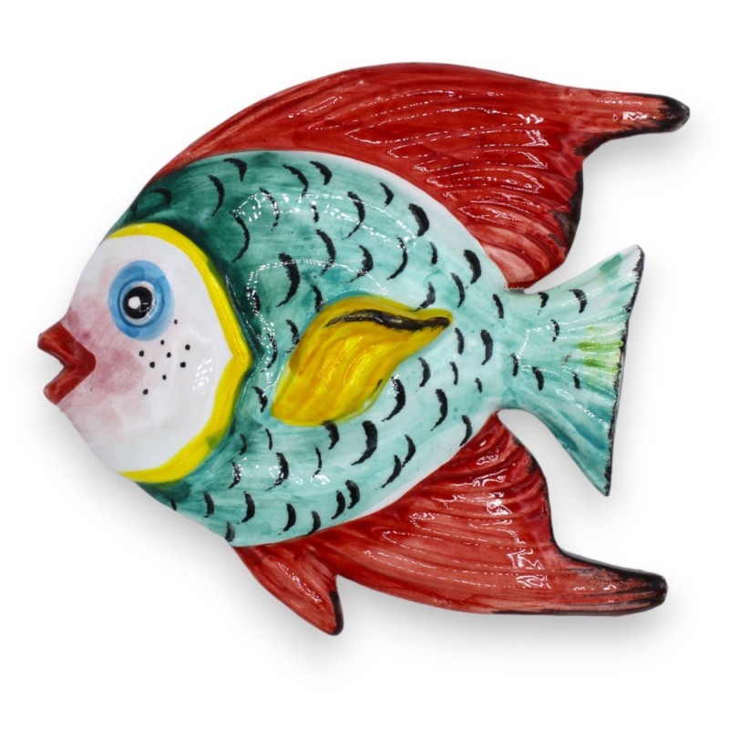Pez de pared en fina cerámica siciliana - L 18 x h 16 cm aprox. (1pc) Con opción de dirección - 