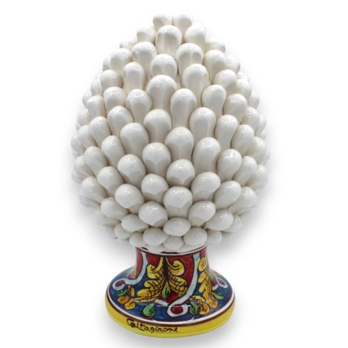 Siciliaanse dennenappel, Caltagirone keramiek, met h 25 of h 30 cm optie ca. (1 stuk) Antiek witte steel met barokke en 
