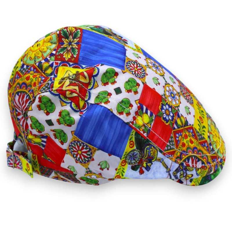 Cappello Coppola Siciliana regolabile - L 24 x 20 cm ca. (1pz) 100% COTONE, 6 opzioni decoro - 