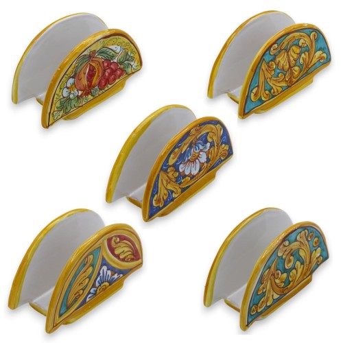 Servilletero media luna en cerámica Caltagirone - h 8 x 13 cm aprox. (1pc) con 5 opciones de decoración - 