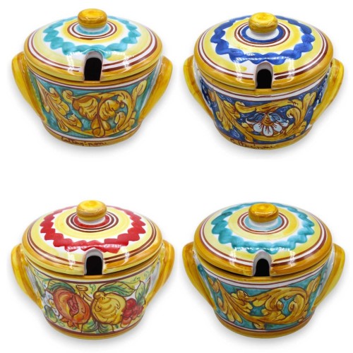 Fromagère, récipient à fromage en céramique Caltagirone - h 10 x 13,5 cm environ. (1pc) avec 4 options de décoration - 