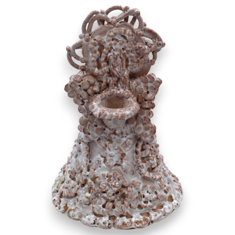 Matrangela porta candela, lumiera in pregiata ceramica siciliana - h 25 cm ca. con decori in rilievo - 
