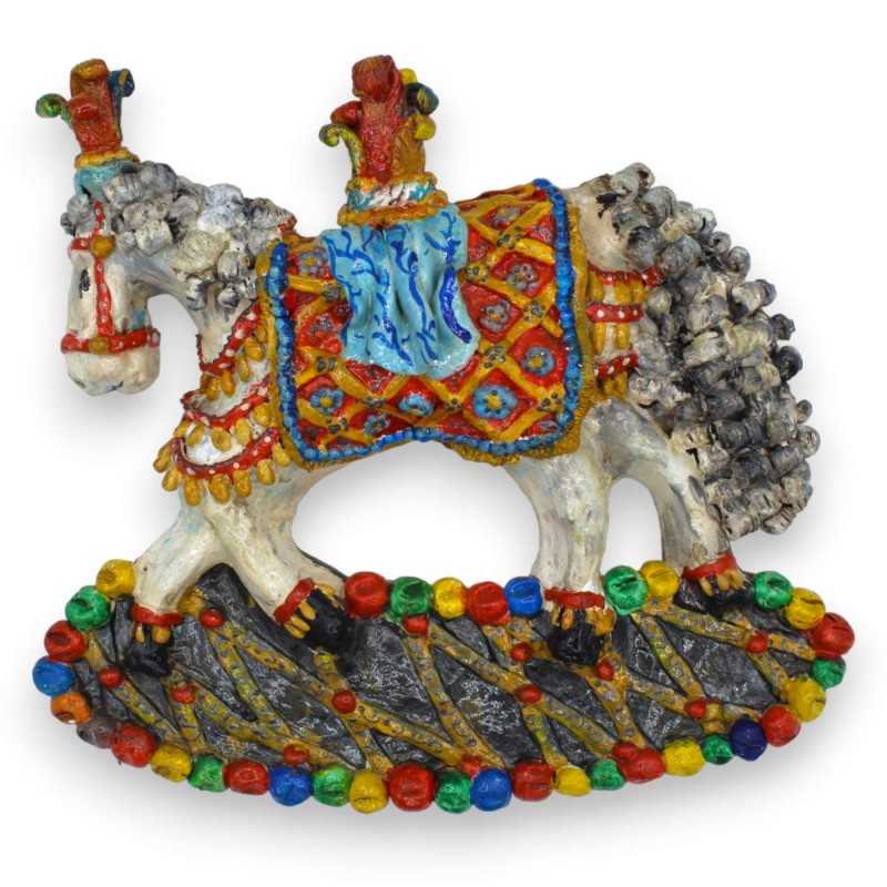Cavallo del carretto Siciliano in ceramica siciliana - L 30 x h 28 cm ca. con applicazioni e decori a rilievo MOD 1 - 