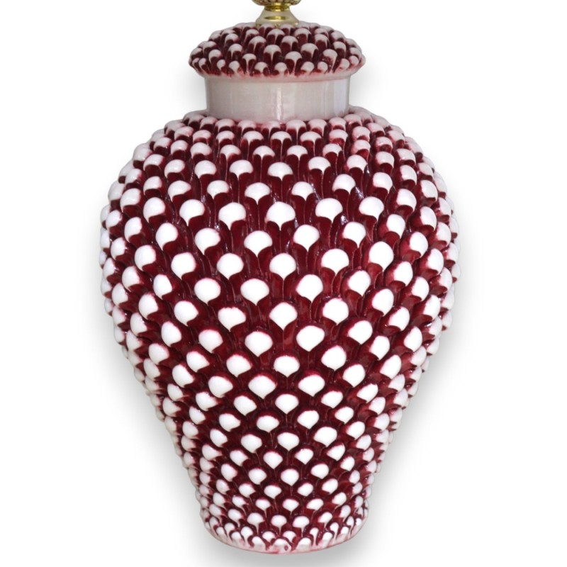 Lume Pigna in ceramica Caltagirone - h 75 cm ca. Bordeaux Anticato - 