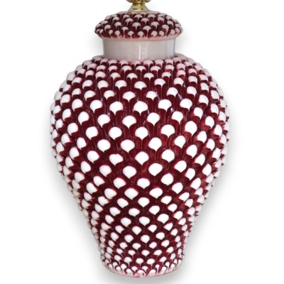 Lámpara Pigna de cerámica Caltagirone - h 75 cm aprox. Burdeos antiguo - 