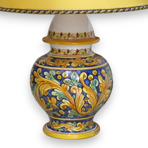 Baroque lamp in Caltagirone ceramic - h 55 cm approx. yellow and green Baroque decoration on a blue background -  2
