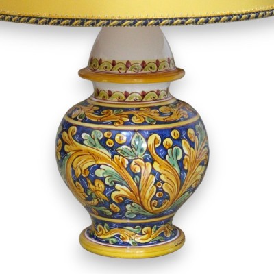 Lume barocco in ceramica Caltagirone - h 55 cm ca. decoro Barocco giallo e verde su fondo blu - 