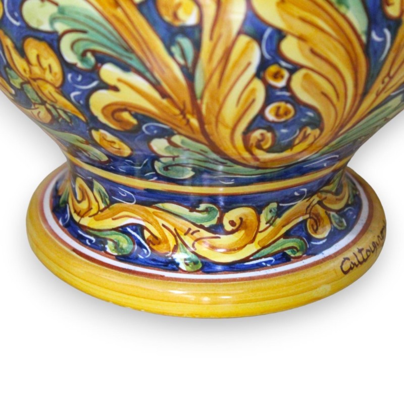 Lampe baroque en céramique de Caltagirone - h environ 55 cm Décoration baroque jaune et verte sur fond bleu - 