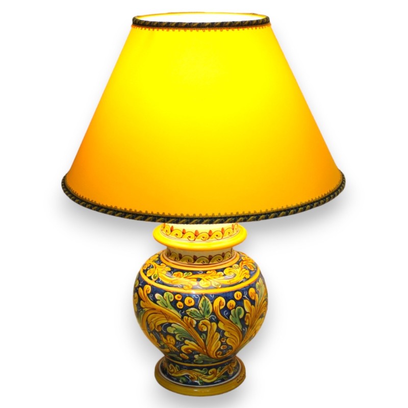 Lume barocco in ceramica Caltagirone - h 55 cm ca. decoro Barocco giallo e verde su fondo blu - 
