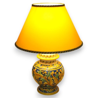 Lume barocco in ceramica Caltagirone - h 55 cm ca. decoro Barocco giallo e verde su fondo blu - 