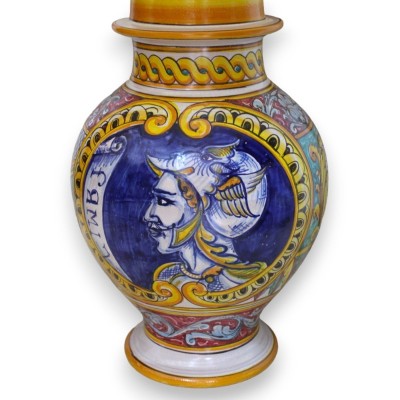 Barocklampe aus sizilianischer Keramik - H ca. 85 cm Barocke und geometrische Dekoration mit Paladinbüste - 