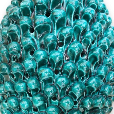 Lampada Pigna traforata in ceramica Caltagirone - h 45 cm ca. Verderame con gambo decoro barocco - 