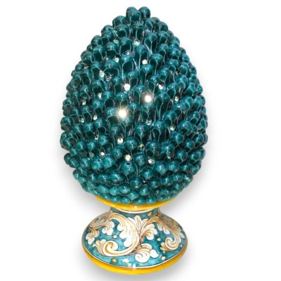 Lampada Pigna traforata in ceramica Caltagirone - h 45 cm ca. Verderame con gambo decoro barocco - 