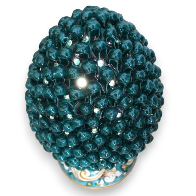 Lampada Pigna traforata in ceramica Caltagirone - h 45 cm ca. Verderame con gambo decoro barocco - 