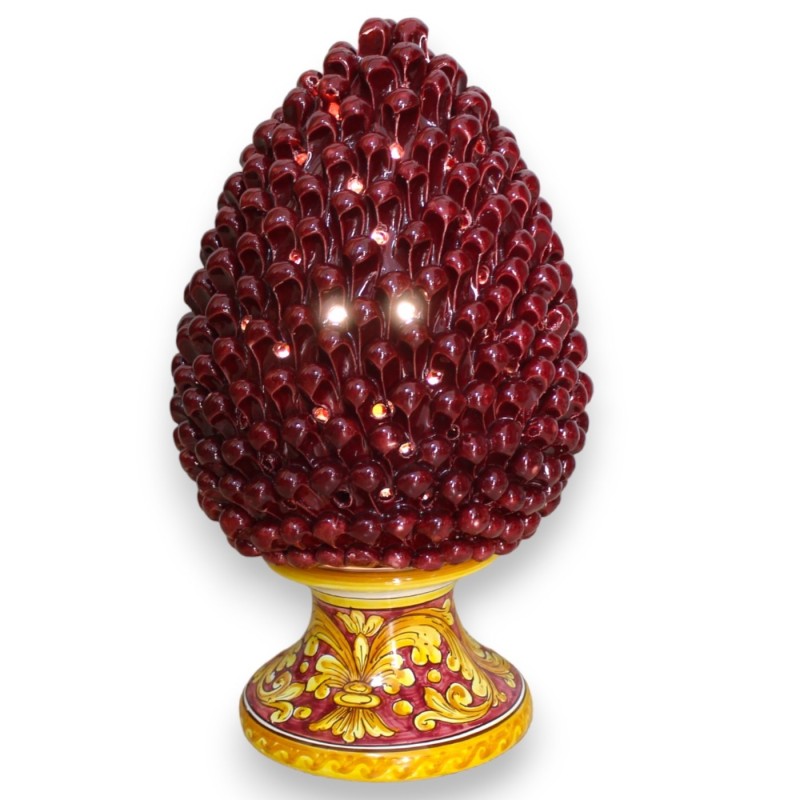 Lámpara Pigna perforada en cerámica Caltagirone - h 45 cm aprox. Burdeos con tallo decoración barroca - 