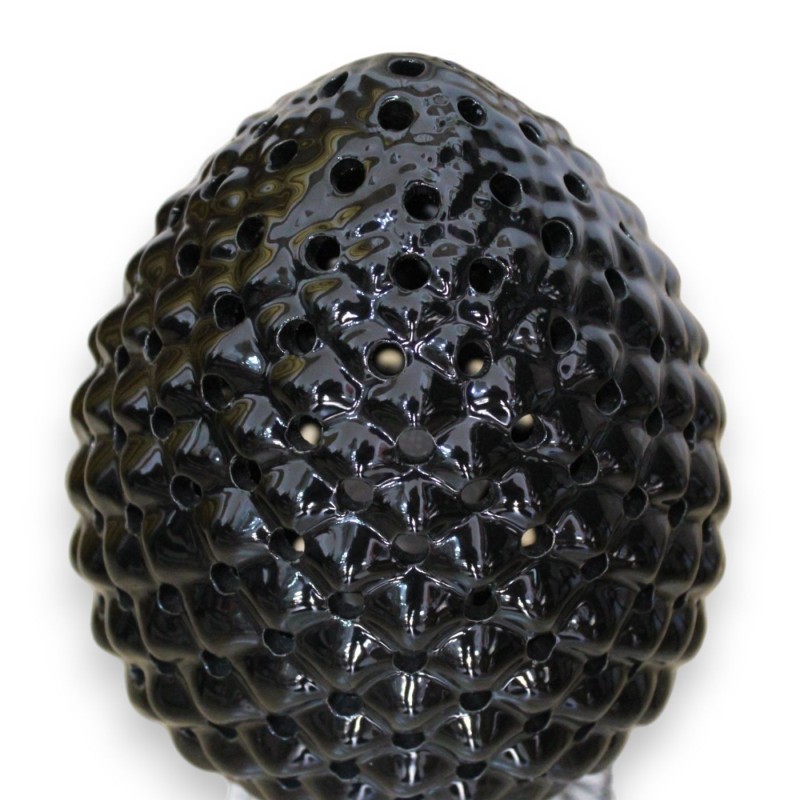 Candeeiro Pigna perfurado em cerâmica Caltagirone - h 35 cm aprox. Preto com haste quadrada com decoração barroca - 