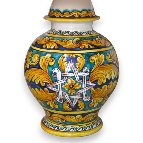 Ceramiczna lampa barokowa Caltagirone - ok. 70 cm. Dekoracja barokowa i geometryczna -  2