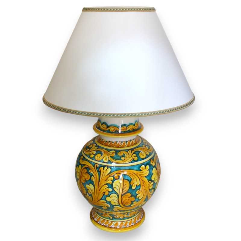 Baroque lamp in Caltagirone ceramic - h 70 cm approx. Baroque decoration on a verdigris background - 