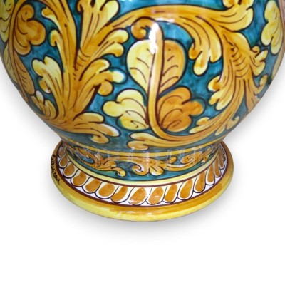 Baroque lamp in Caltagirone ceramic - h 70 cm approx. Baroque decoration on a verdigris background - 