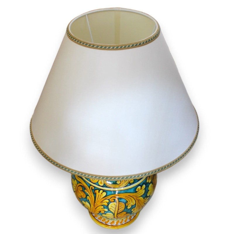 Baroque lamp in Caltagirone ceramic - h 70 cm approx. Baroque decoration on a verdigris background - 