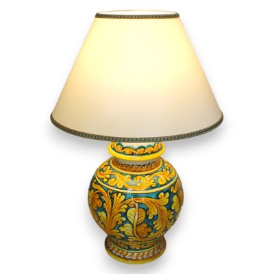Baroque lamp in Caltagirone ceramic - h 70 cm approx. Baroque decoration on a verdigris background - 